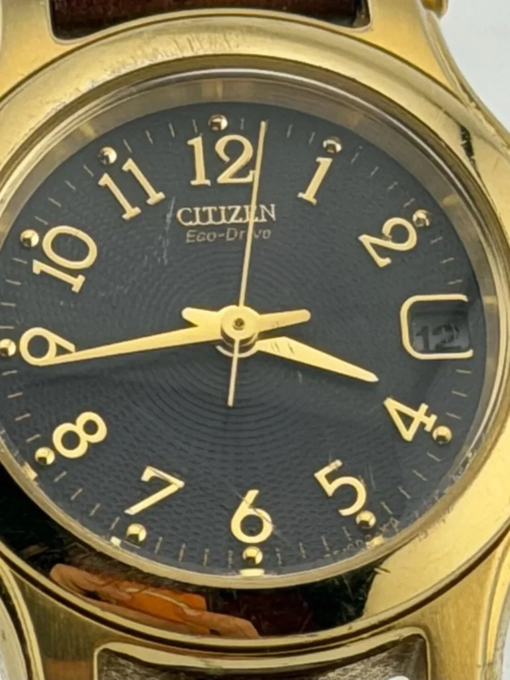 Citizen Eco-Drive Gold-Tone Black Dial 25mm Brown Leather E011-S030641